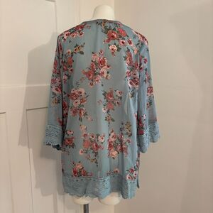 Y2K Rewind size XS Lightweight Boho Floral Rose Blue Ethereal Kimono Cardigan